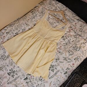 SHEIN Size Large Yellow Gingham Lace-Trim Sundress